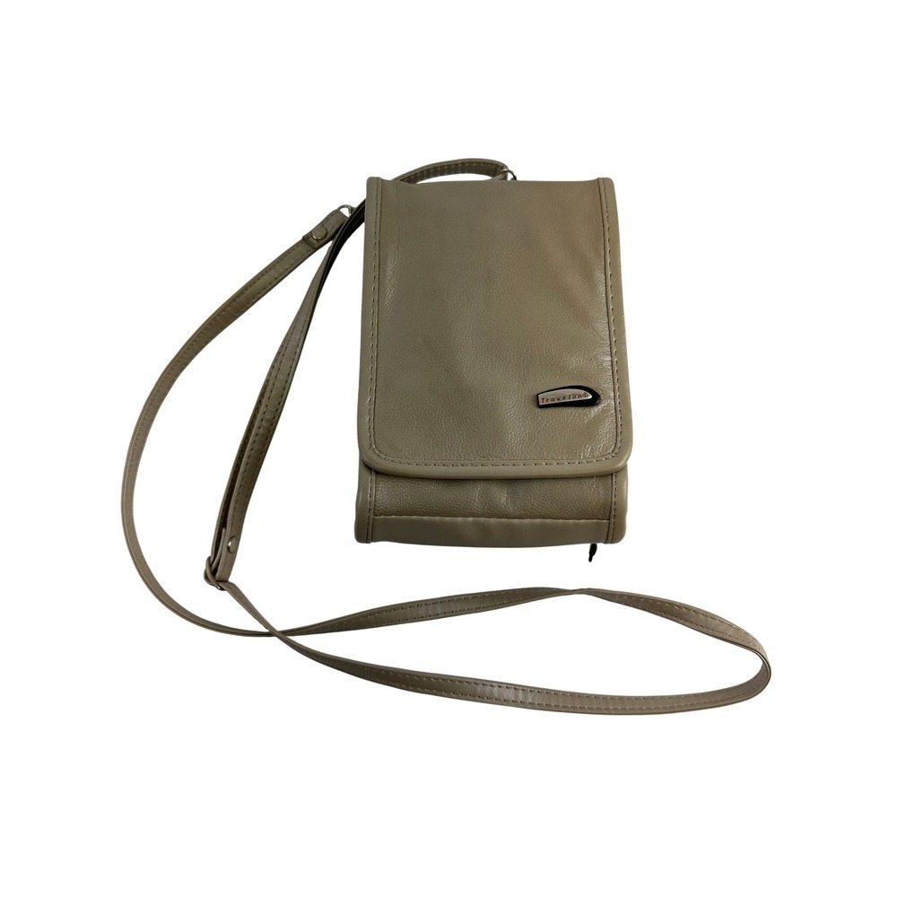 Travelon Crossbody Wallet Bag Taupe Metallic Travel Organizer Leather Pink Lined